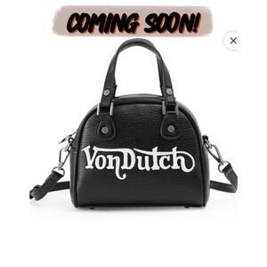Von Dutch Black Mini Dome Satchel with White Logo